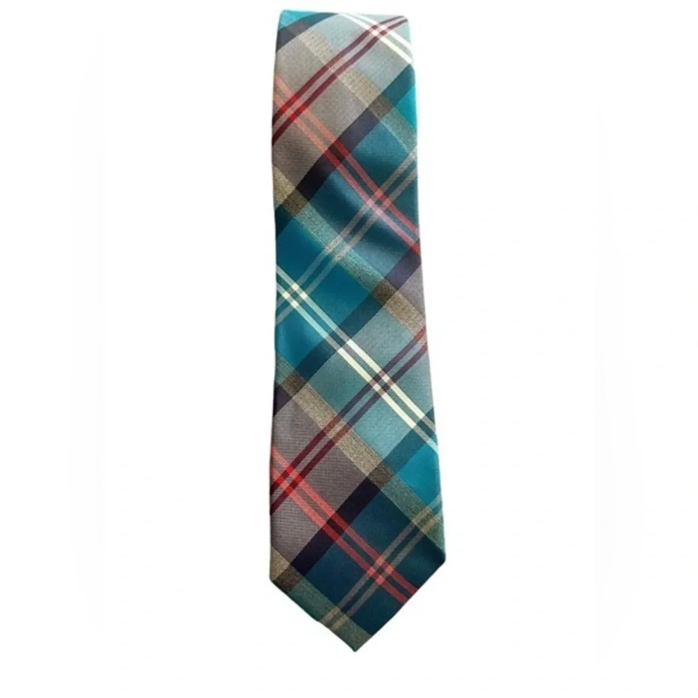Express Silk Blend Plaid Tie - Gray Blue Red - Preppy
